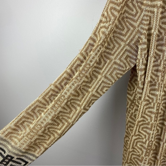 NIC + Zoe Linen Blend Boho Geometric Open Front Fringe Cardigan Medium Cream - Picture 7 of 12